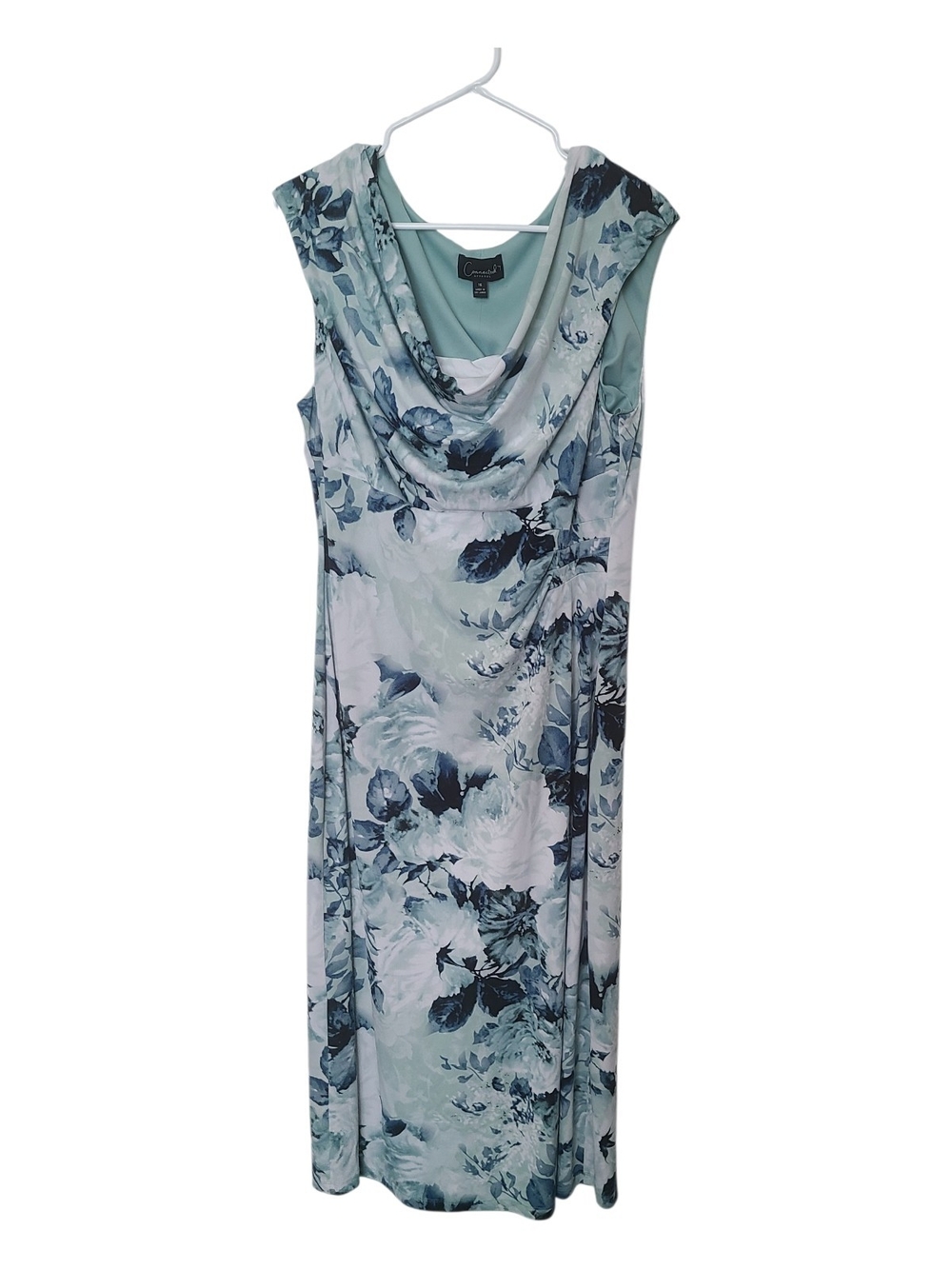 Connected Apparel Mint Green and Navy Floral Maxi Dress